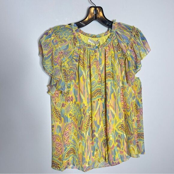 Ramy Brook Ember Flutter-Sleeve Blouse in Yellow NWT XXS - Picture 6 of 10